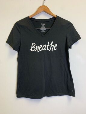 Danskin Now Black V-Neck 'Breathe' Graphic Tee